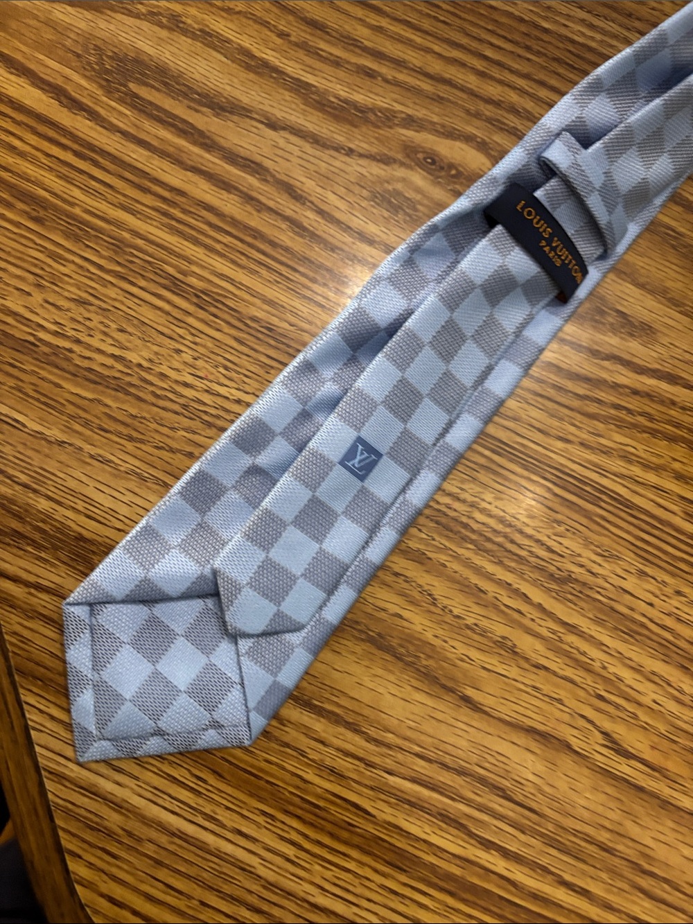 Louis Vuitton baby blue Checkerboard Silk Tie, new no box sorry - Picture 6 of 6